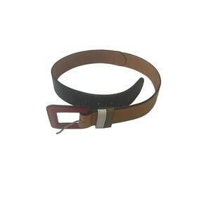 DKNY women's Navy Tan White Red Square Buckle Leather Belt Size XS Small